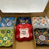 Handmade Turkish Ceramic Bowl Set – Mini Square Floral Design