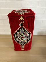 Side view of Red Palace armrest cushion showing firm sponge form and stitched cotton cover edges