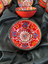 Bright red 5 cm Turkish ceramic bowl, handmade with a rich vibrant hue for snacks and side dishes