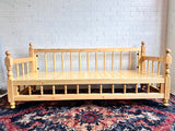 Light colour rustic wood sedir bench, a 200cm three-seater Turkish frame for majlis floor seating