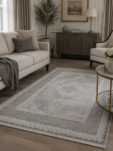 Kervan A7114 gray Turkish rug laid flat showing tonal gray pattern and soft machine-woven pile surface