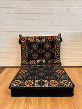 Navy elegance floor cushion set with deep navy cotton seat base and matching backrest for composed floor seating