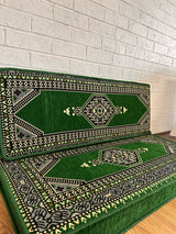 Green Palace seat and back floor cushions styled together as a calm low seating corner on the floor