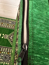 Close view of green palace cotton cover showing the pattern and stitched edges on the floor cushion set