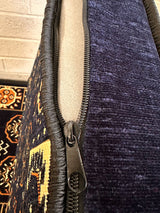 Close view of navy diamond cotton cover showing the pattern and stitched edges on the floor cushion set
