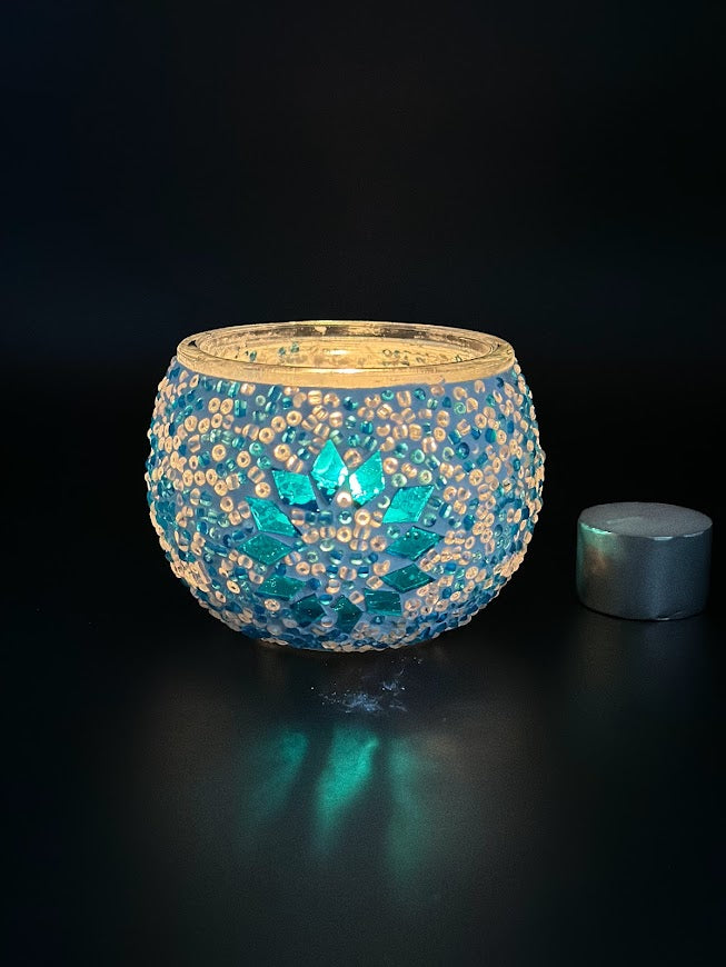 Mosaic Candle Holder Blue Flower Istanbul Authentic Bazaar