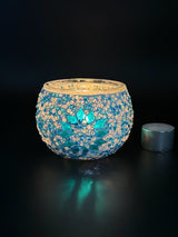 Mosaic Glass Candle Holders - Blue Flower