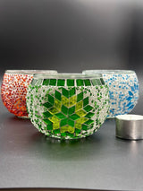 Mosaic Candle Holders - White Green