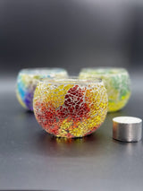 Mosaic Candle Holders - Yellow Red Crackle