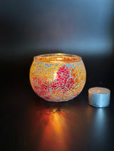 Mosaic Candle Holders - Yellow Red Crackle