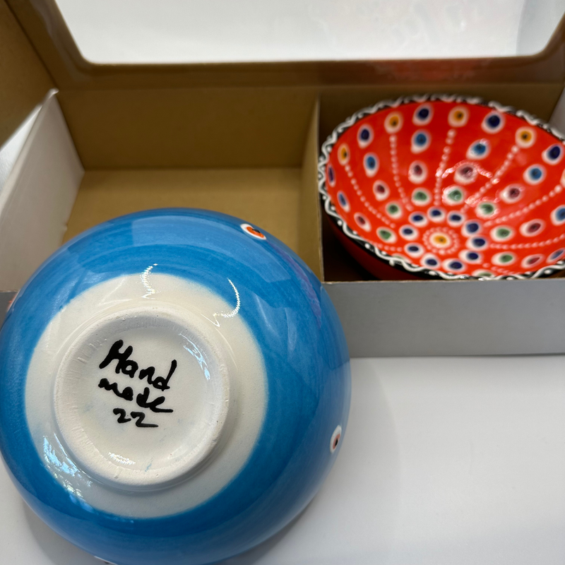 Handmade Turkish Ceramic Bowl Set – 15 cm Colorful Evil Eye Design