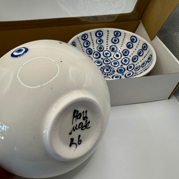 Handmade Turkish Ceramic Bowl Set – 15 cm Evil Eye Design