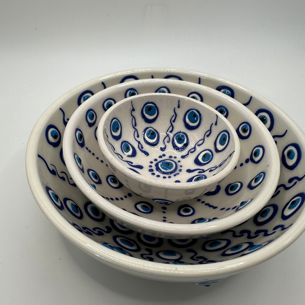 Handmade Evil Eye Ceramic Bowl Set