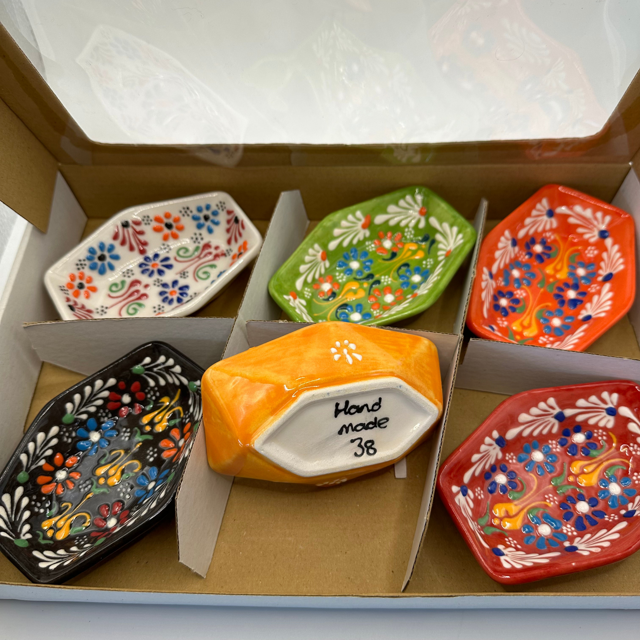 Handmade Turkish Ceramic Bowl Set – Mini Diamond Shape Floral Design