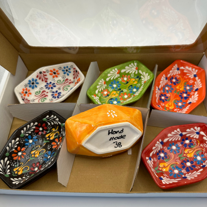 Handmade Turkish Ceramic Bowl Set – Mini Diamond Shape Floral Design