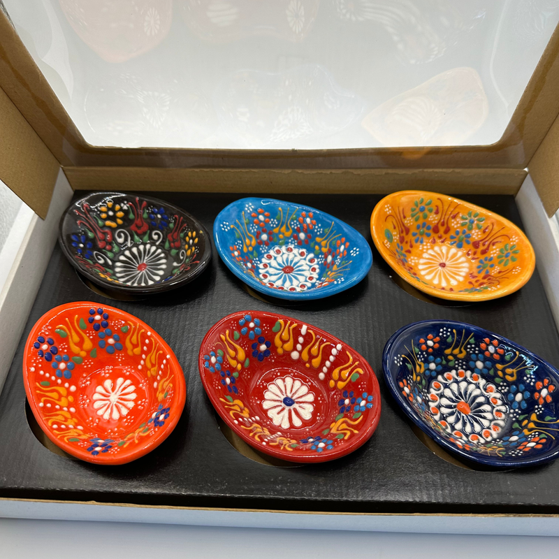 Handmade Turkish Ceramic Bowl Set – Mini Oval Floral Design