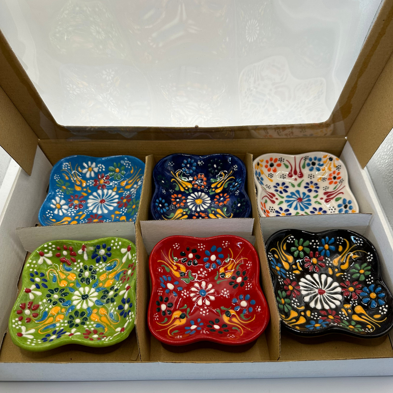 Handmade Turkish Ceramic Bowl Set – Mini Square Floral Design