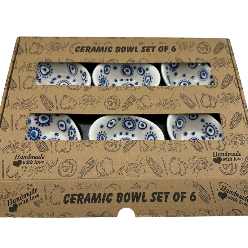 Handmade Turkish Ceramic Bowl Set – Mini Oval Evil Eye Design