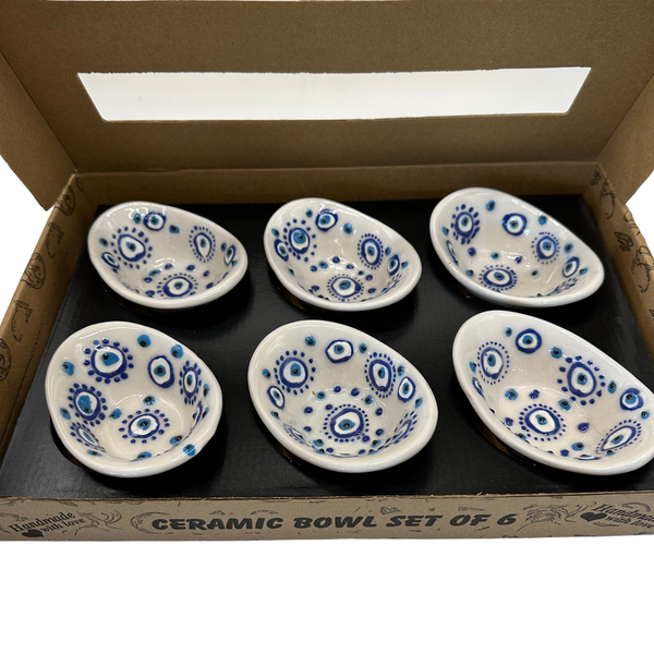 Handmade Turkish Ceramic Bowl Set – Mini Oval Evil Eye Design