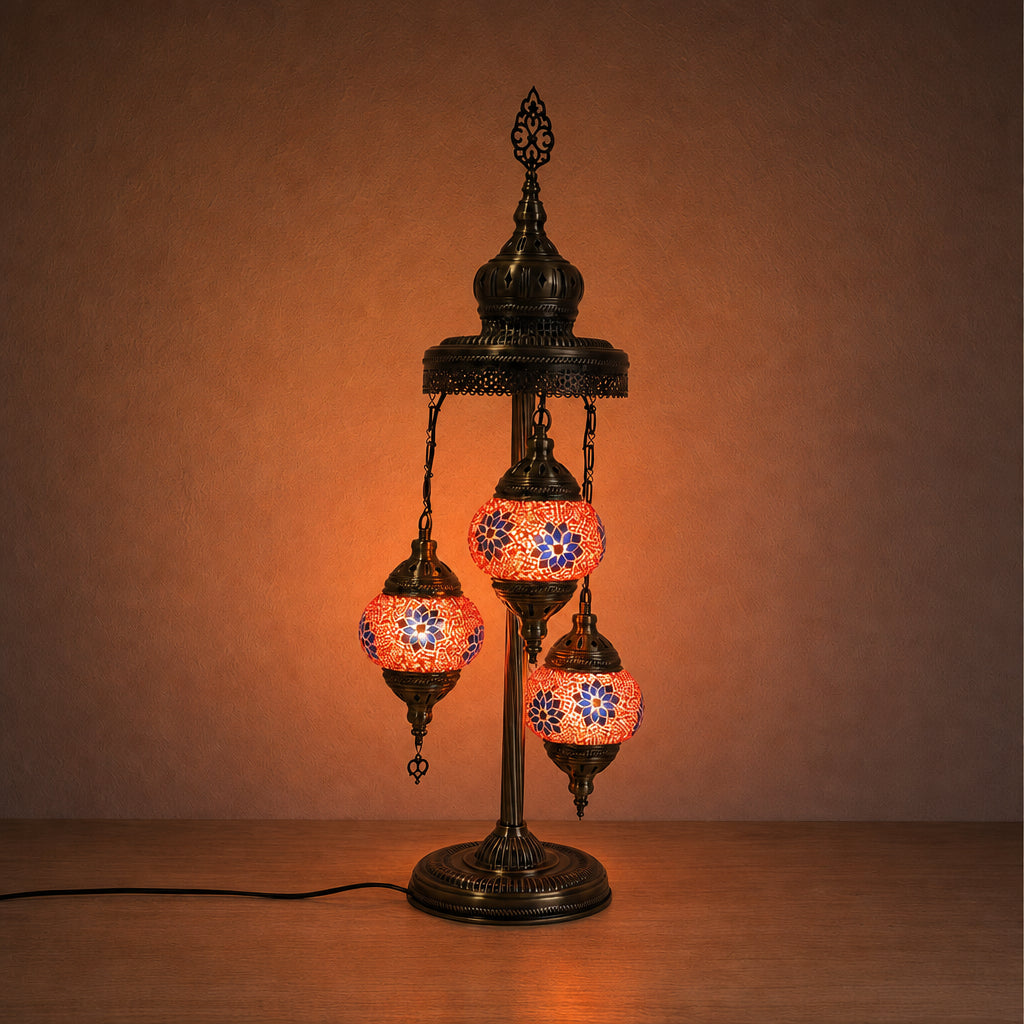 Turkish Floor Lamps 3 Pieces - Red-Blue Flower