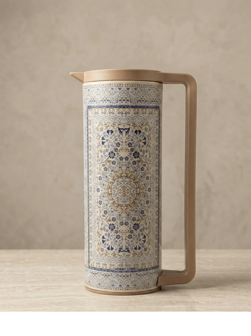 1L Stainless Steel Vacuum Jug – Cream & Blue Ottoman Thermal Carafe
