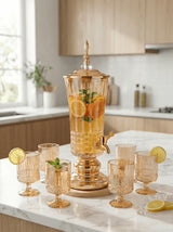 2.5L Gold Glass Beverage Dispenser Set – 7pcs with Tap