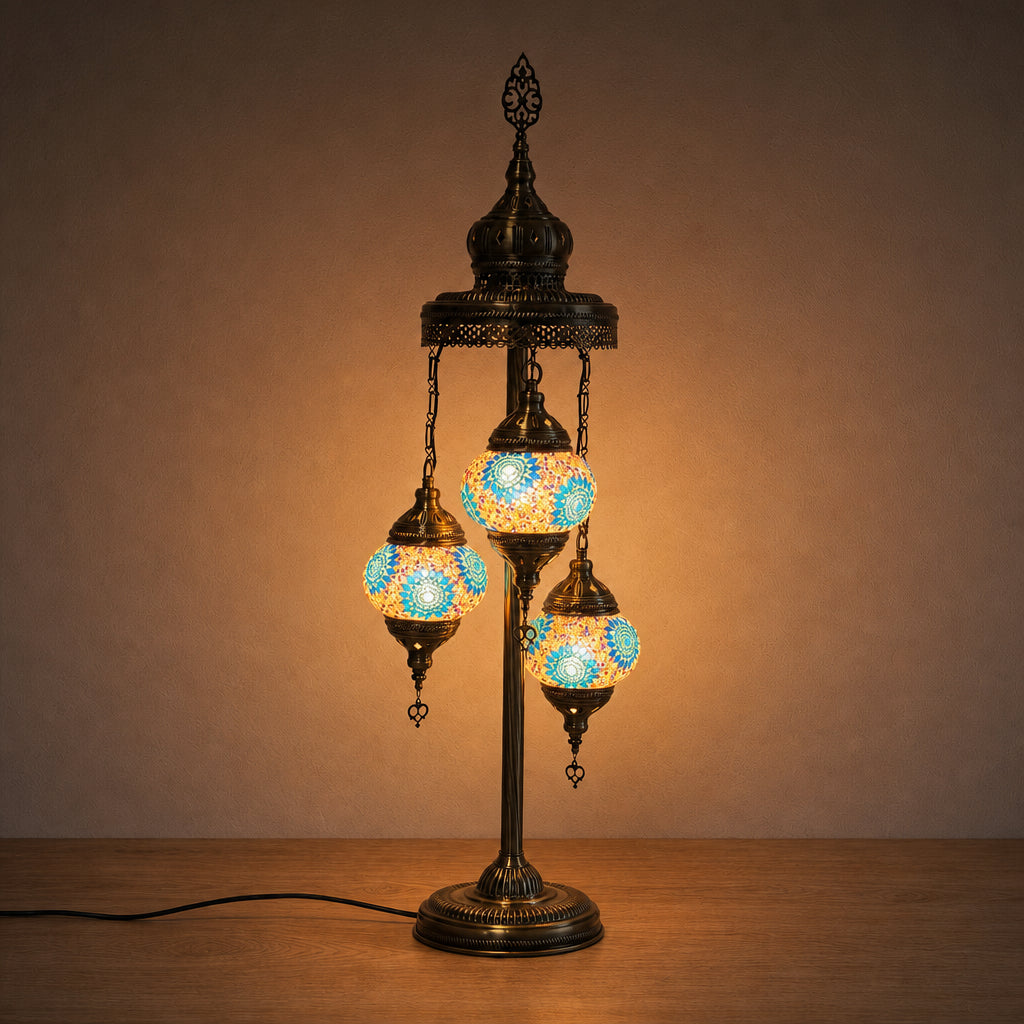 Turkish Floor Lamps 3 Pieces - Turquoise Flower
