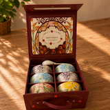 Ceramic Bowl Set - Botanical Glazed 6 Bowls & 6 Spoons