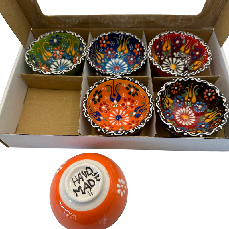 Handmade Turkish Ceramic Bowl Set – 5cm Mixed Dantel Design