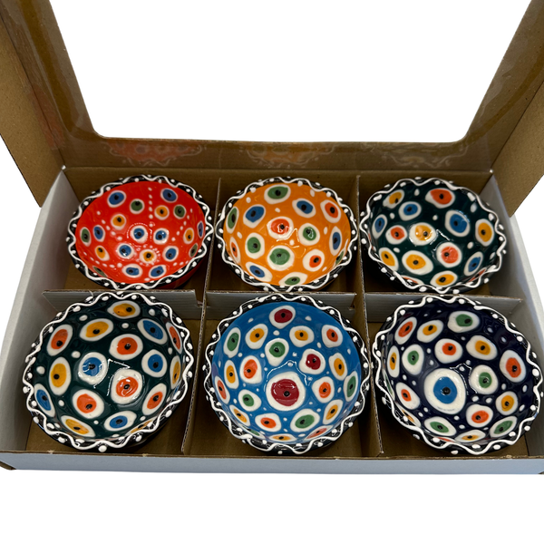 Handmade Turkish Ceramic Bowl Set – 5cm Mix Color Evil Eye Design