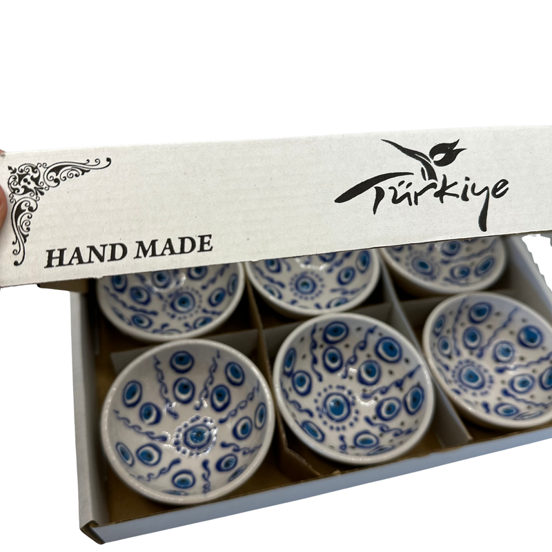 Handmade Turkish Ceramic Bowl Set – 5cm Evil Eye Design