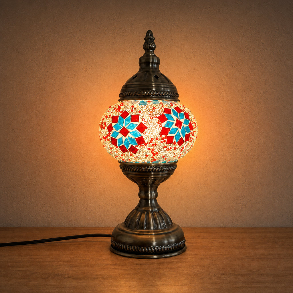 Table Lamps - Aqua Red Flower