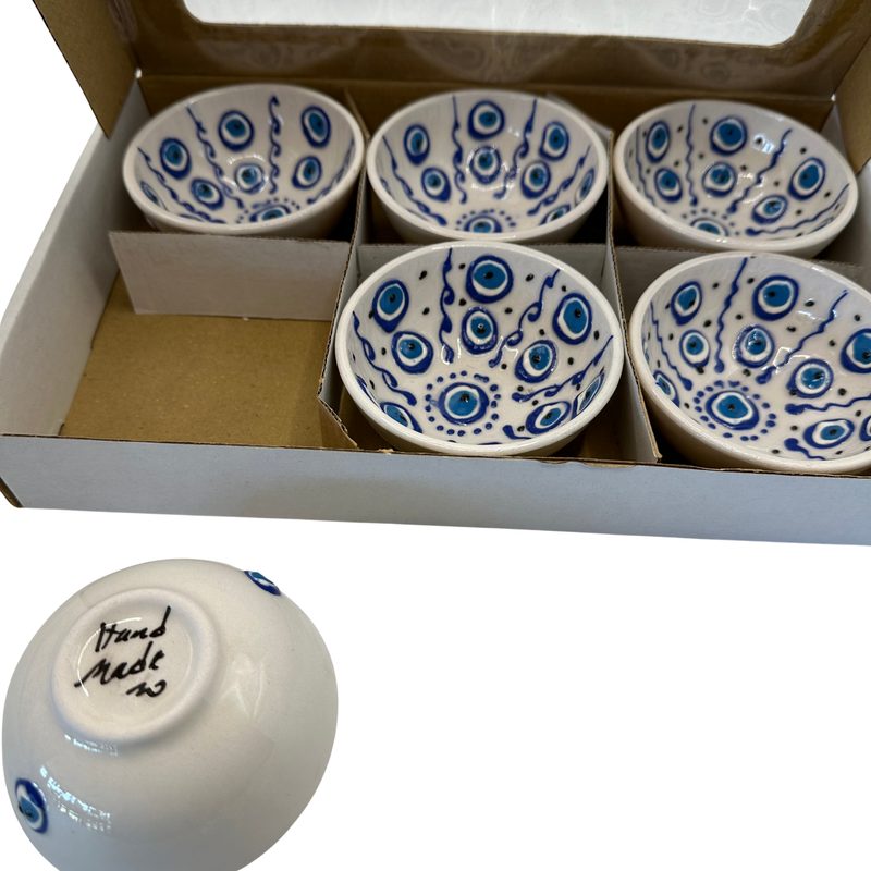 Handmade Turkish Ceramic Bowl Set – 5cm Evil Eye Design