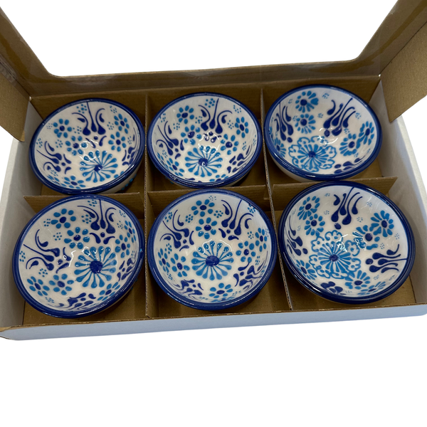 Handmade Turkish Ceramic Bowl Set – 5cm Blue Iznik Floral Design