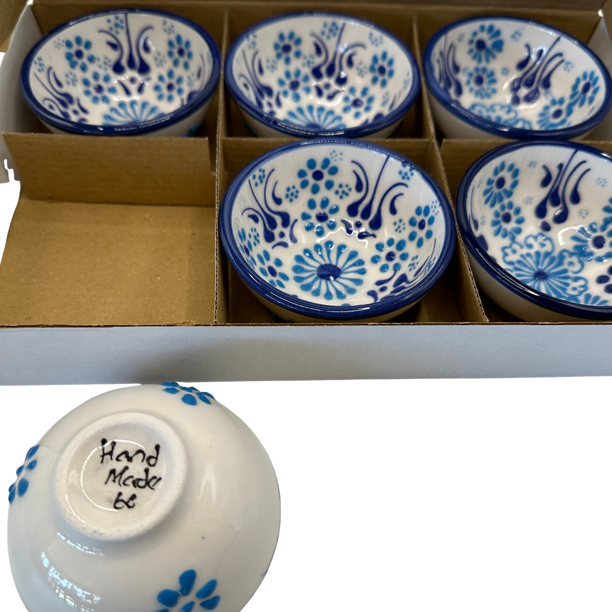 Handmade Turkish Ceramic Bowl Set – 5cm Blue Iznik Floral Design