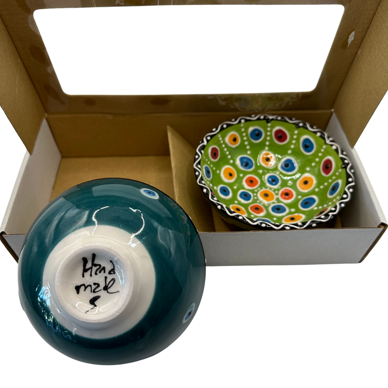 Handmade Turkish Ceramic Bowl Set – 10 cm Colorful Evil Eye Design