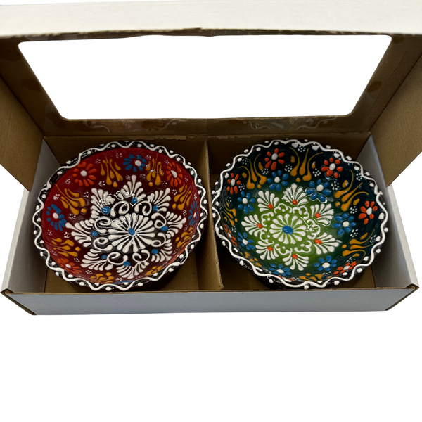 Handmade Turkish Ceramic Bowl Set – 10 cm Mixed Dantel Design
