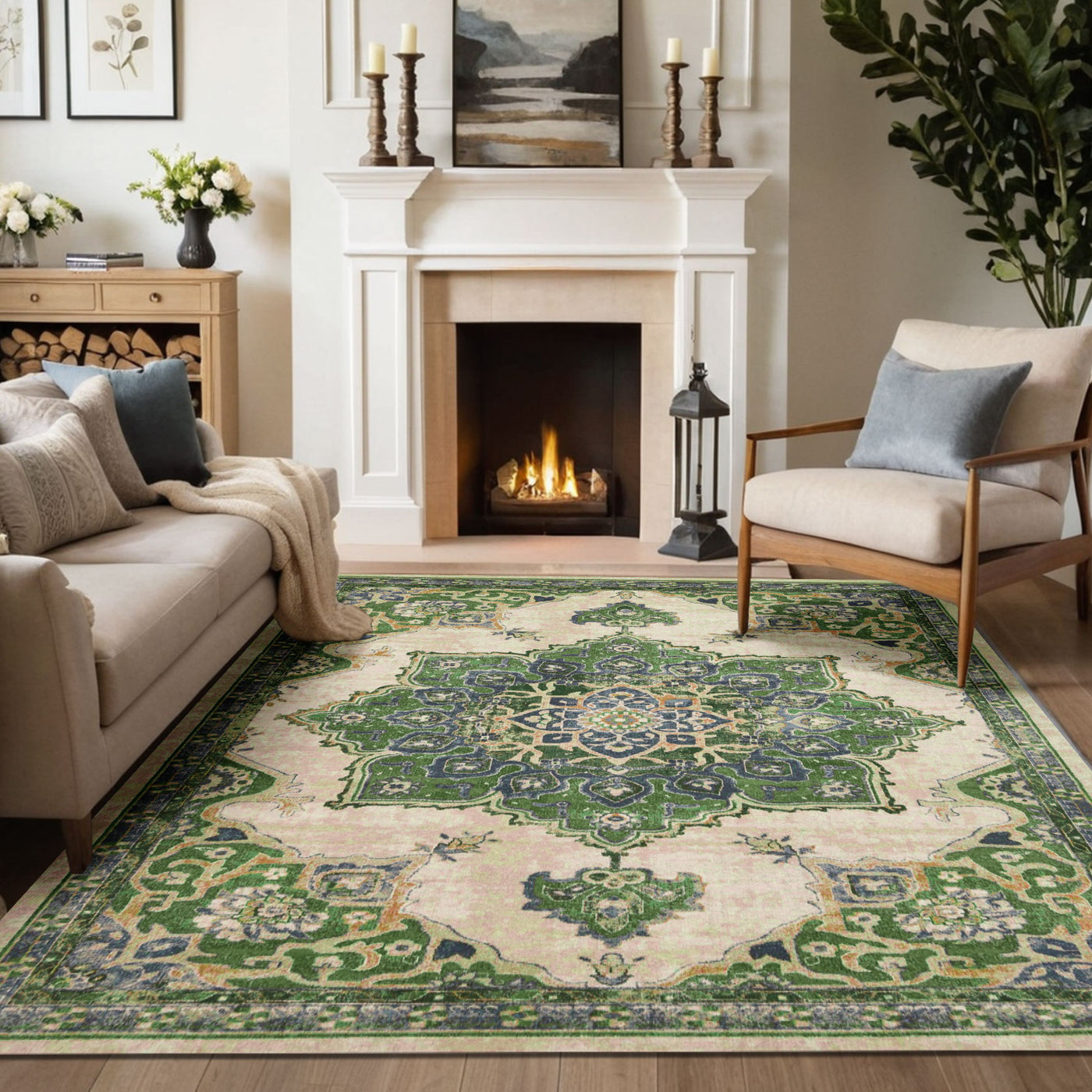 Emerald Green Vintage Medallion Rug