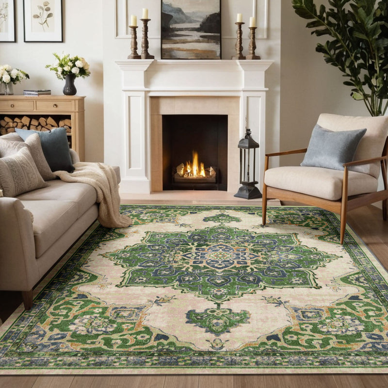 Emerald Green Vintage Medallion Rug