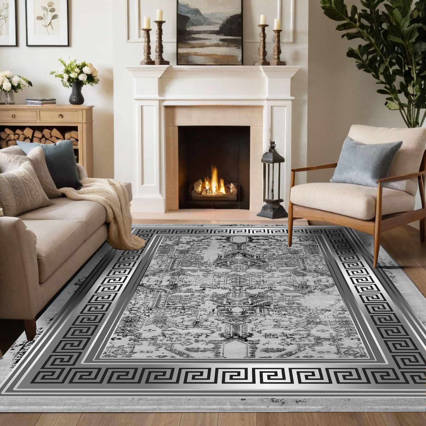 Cityscape Silver Greek Border Turkish Rug | Istanbul – Istanbul ...