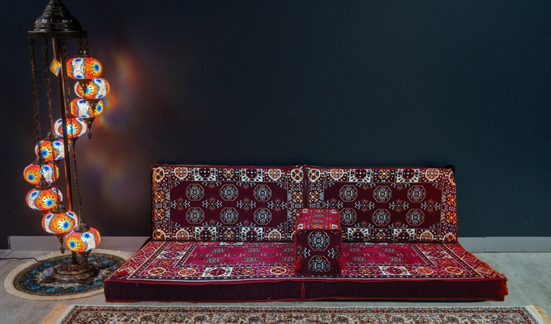 Arabian Majlis, Divan Set (Floor Cushions)  Maroon Elegance
