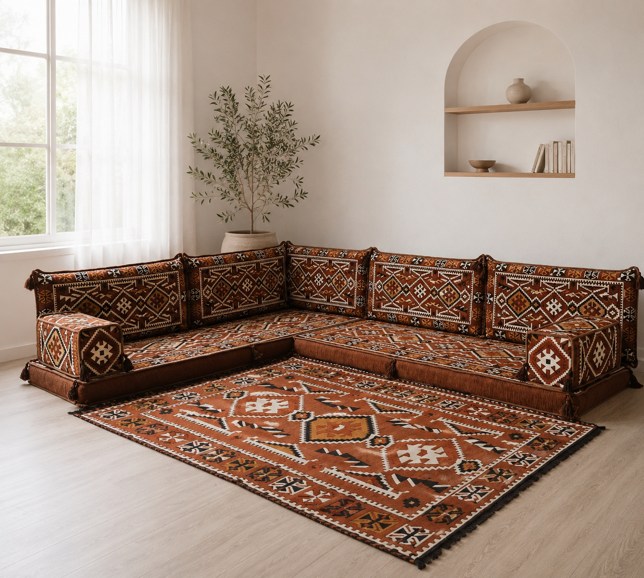 Brown Serenity L-Shaped Arabian Majlis