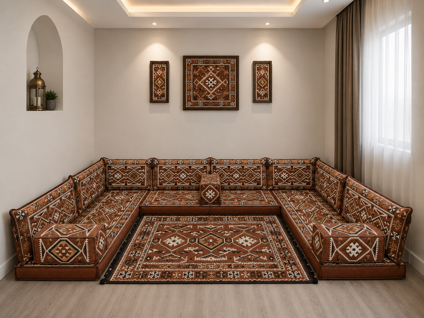 Brown Serenity U-Shaped Arabian Majlis