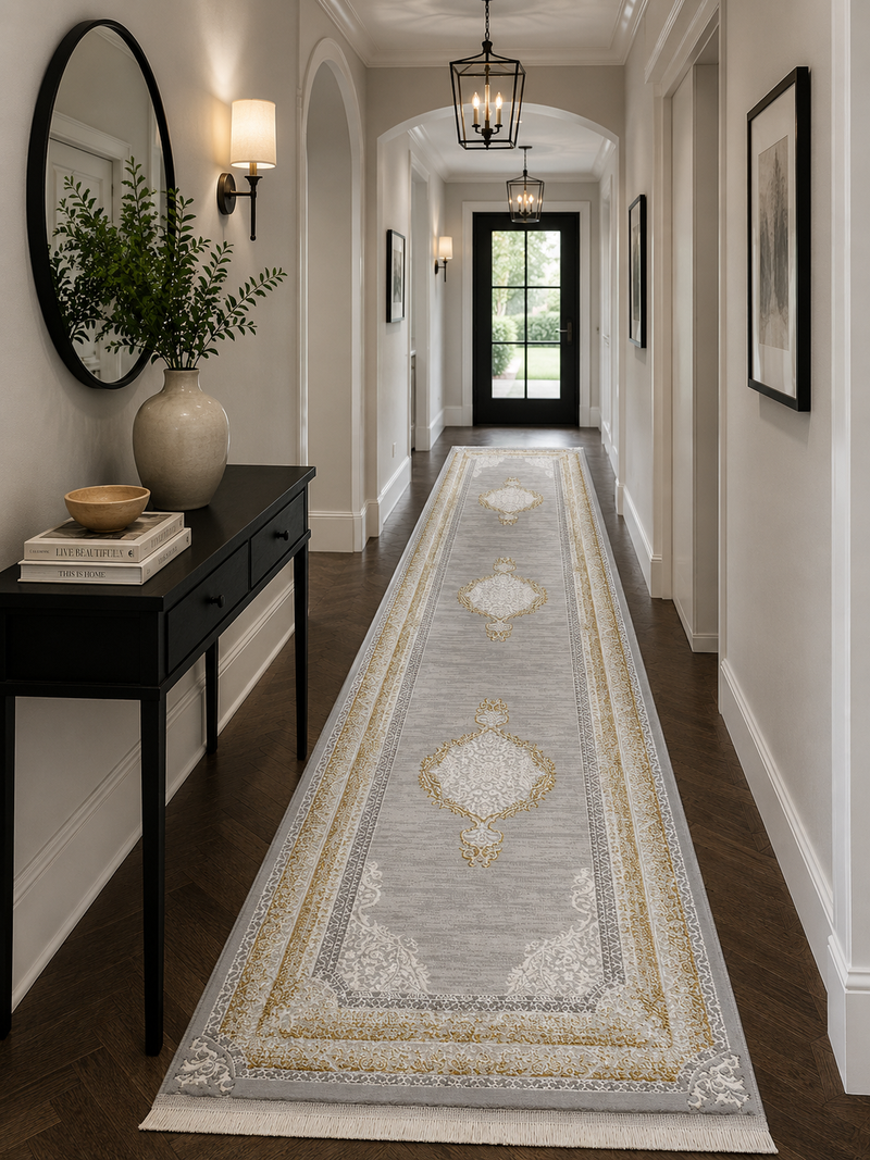 Kervan Rug Ak187 Grey/Gold Hallway Runner