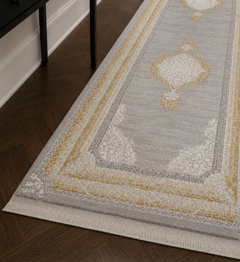 Kervan Rug Ak187 Grey/Gold Hallway Runner