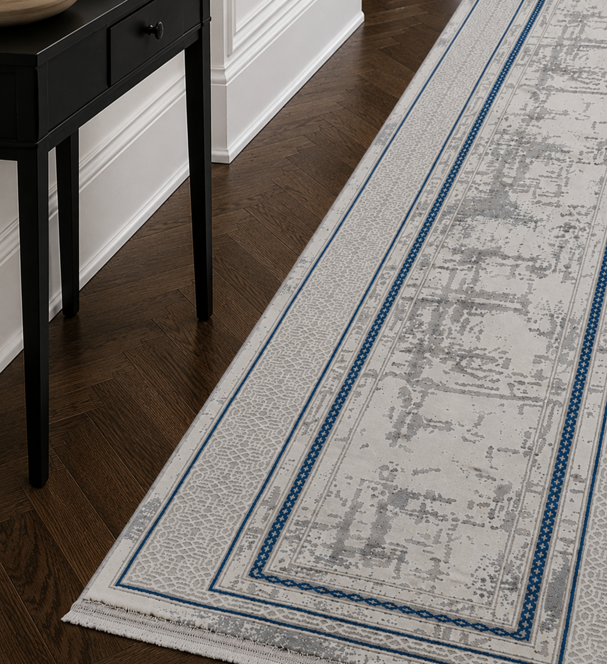 Kervan Rug Ak076 Grey/Blue Hallway Runner