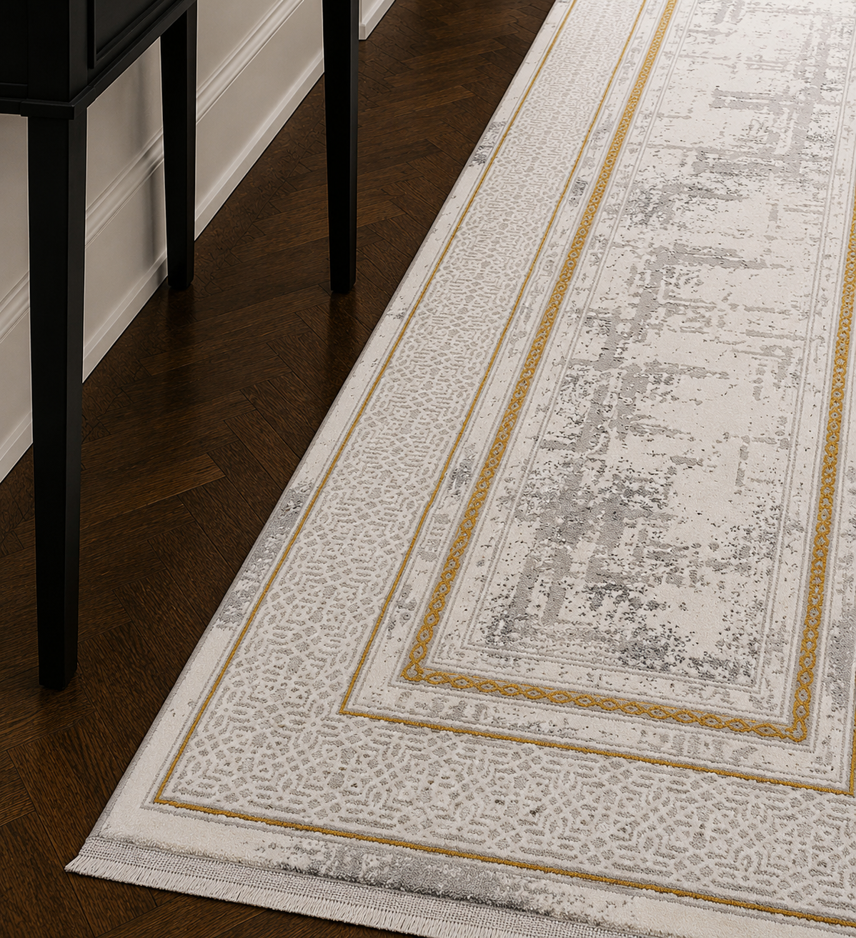Kervan Rug Ak076 Grey/Gold Hallway Runner