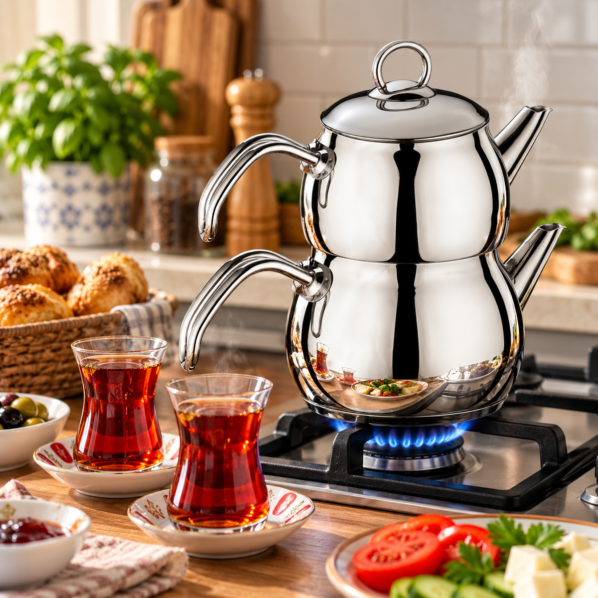 Turkish Tea Pot Set – Stainless Steel – Midi Size