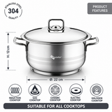Hascevher Gastro Stainless Steel Cooking Pot 22x12 cm