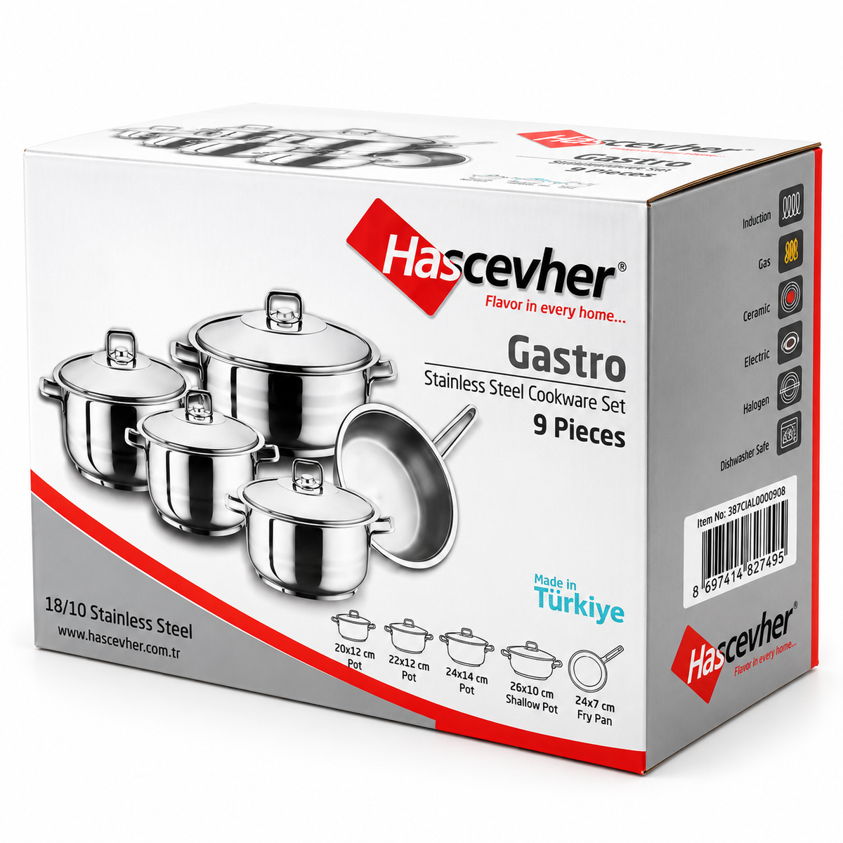 Hascevher Gastro 9pc Stainless Steel Cookware Set